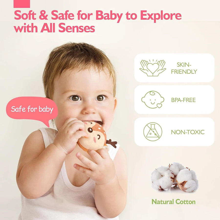 Juguetes para bebés de 6 a 12 meses, colmena suave para bebés con 5 sonajeros sensoriales de abeja, espejo, chirriador arrugado, juguete suave Montessori ocupado para niños pequeños