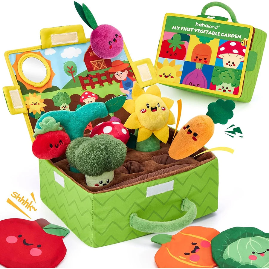 Juguetes para bebés de 6 a 12 meses, colmena suave para bebés con 5 sonajeros sensoriales de abeja, espejo, chirriador arrugado, juguete suave Montessori ocupado para niños pequeños