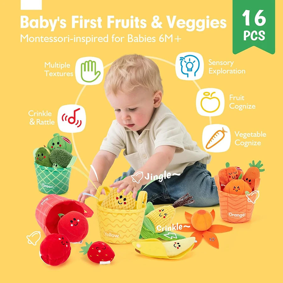 Juguetes para bebés de 6 a 12 meses, colmena suave para bebés con 5 sonajeros sensoriales de abeja, espejo, chirriador arrugado, juguete suave Montessori ocupado para niños pequeños