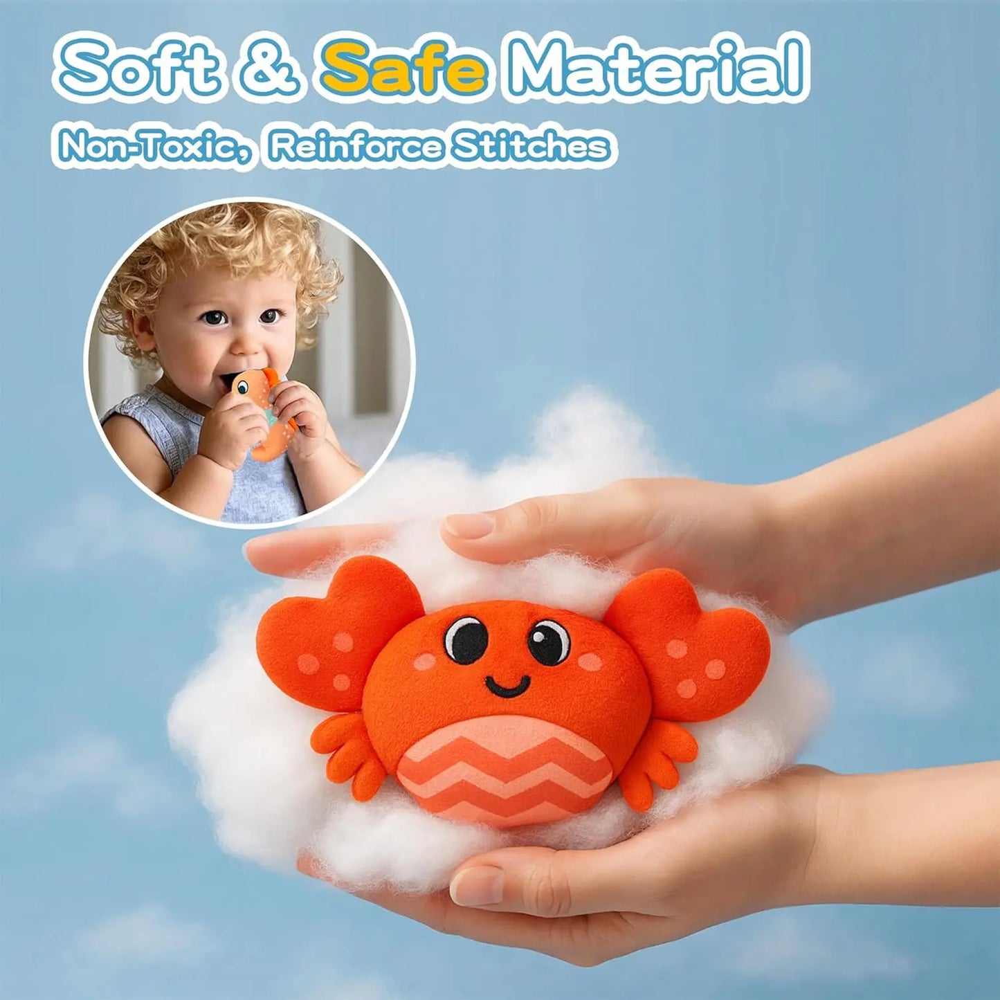Juguetes para bebés de 6 a 12 meses, colmena suave para bebés con 5 sonajeros sensoriales de abeja, espejo, chirriador arrugado, juguete suave Montessori ocupado para niños pequeños