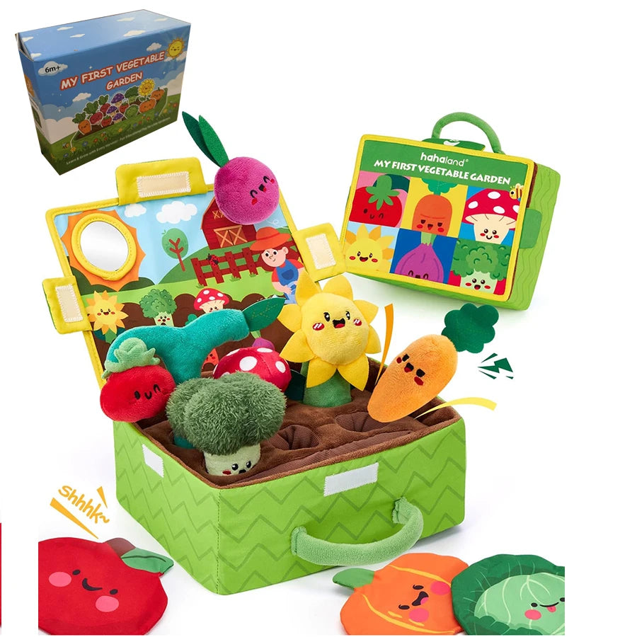 Juguetes para bebés de 6 a 12 meses, colmena suave para bebés con 5 sonajeros sensoriales de abeja, espejo, chirriador arrugado, juguete suave Montessori ocupado para niños pequeños