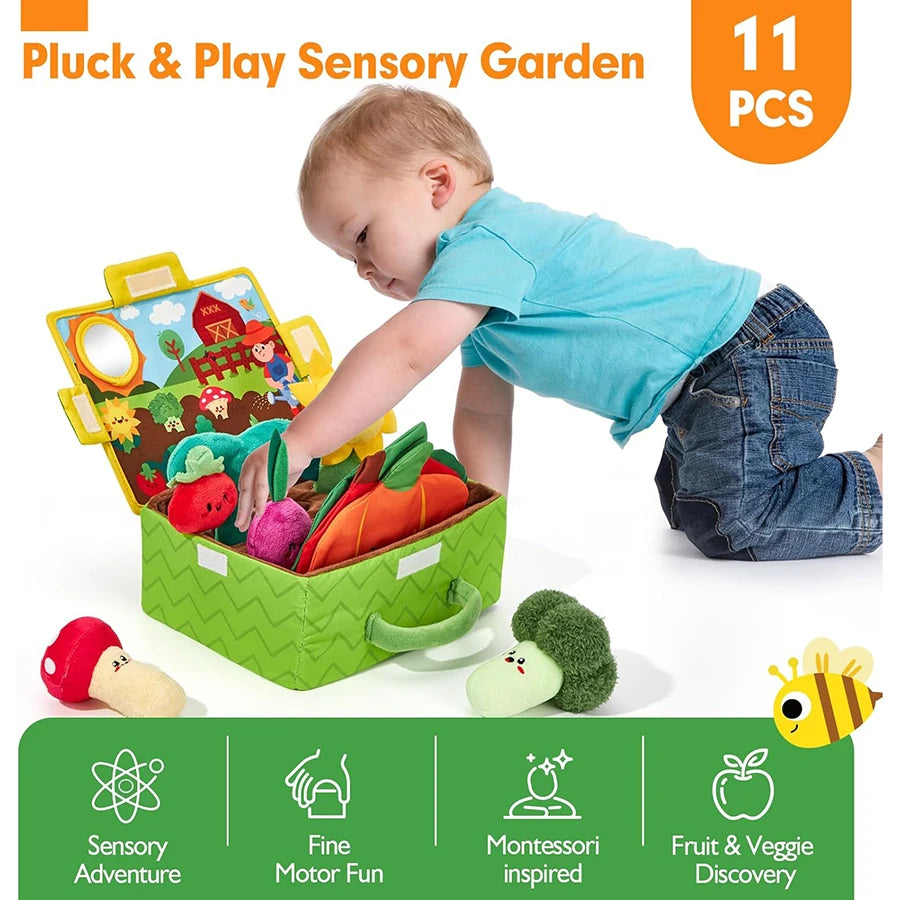Juguetes para bebés de 6 a 12 meses, colmena suave para bebés con 5 sonajeros sensoriales de abeja, espejo, chirriador arrugado, juguete suave Montessori ocupado para niños pequeños