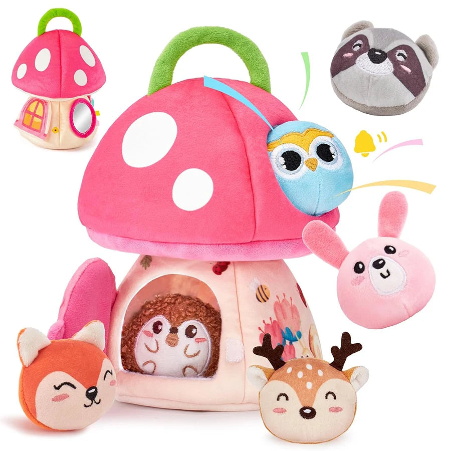 Juguetes para bebés de 6 a 12 meses, colmena suave para bebés con 5 sonajeros sensoriales de abeja, espejo, chirriador arrugado, juguete suave Montessori ocupado para niños pequeños