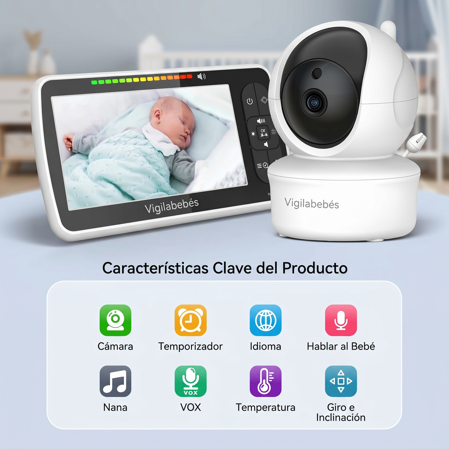 BABYGUARD PRO™ MEDIBEBÉ Monitor Inteligente para Bebés con Cámara HD de 5 Pulgadas